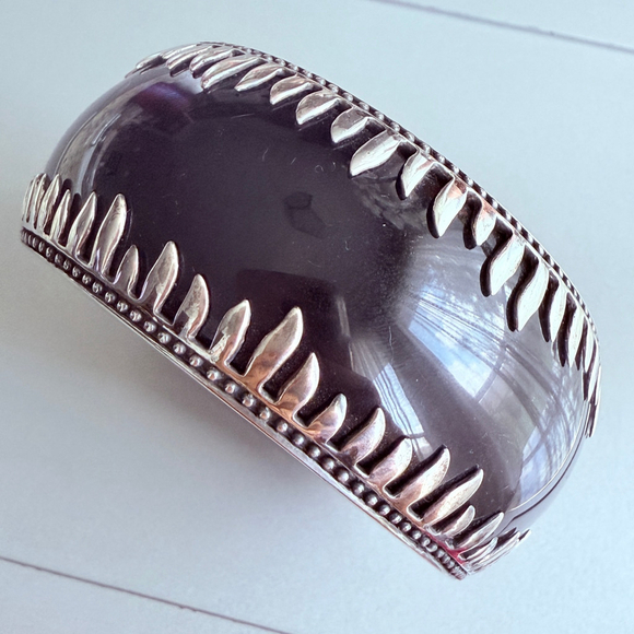 BIG Miriam Salat Mirim 34mm Black Resin Sterling Silver 925 Bangle Cuff Bracelet - Picture 2 of 10